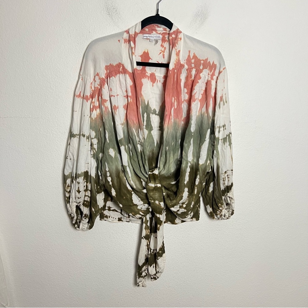 Young Fabulous & Broke Tie-Dye Kimono Top in Pink and Olive - Picture 2 of 9